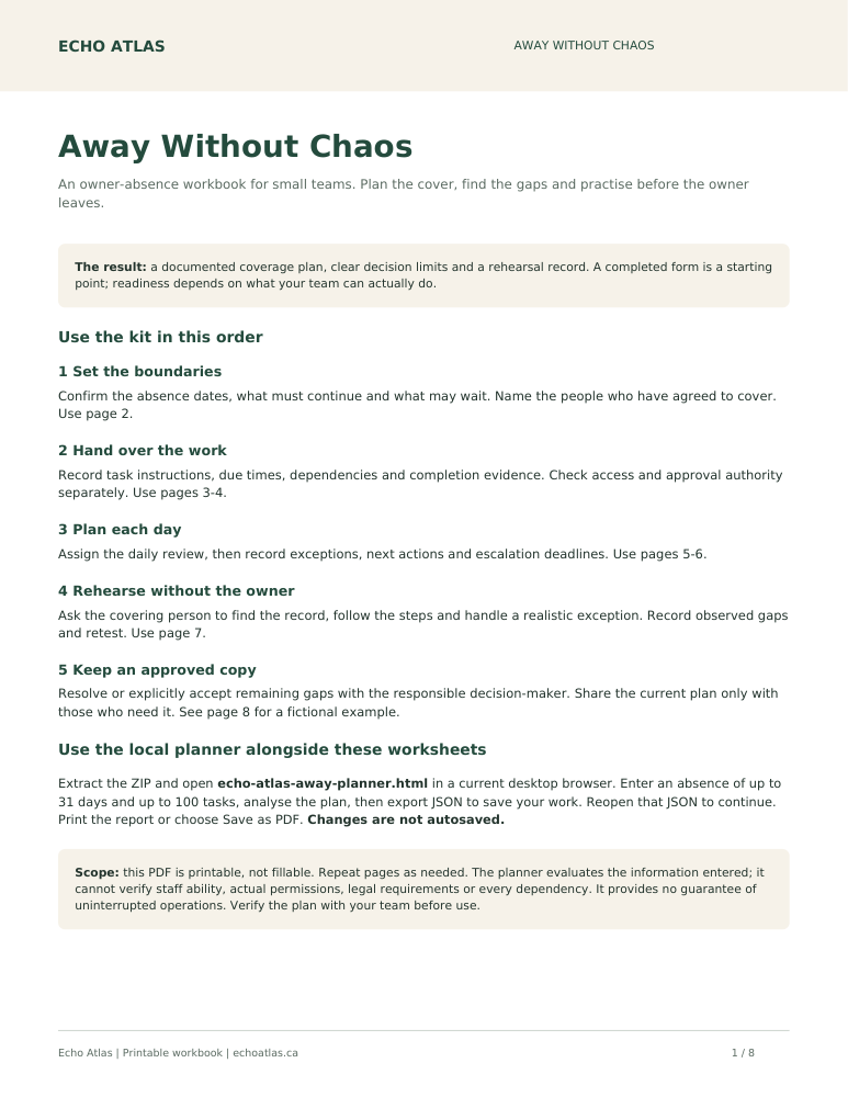 First page of Away Without Chaos