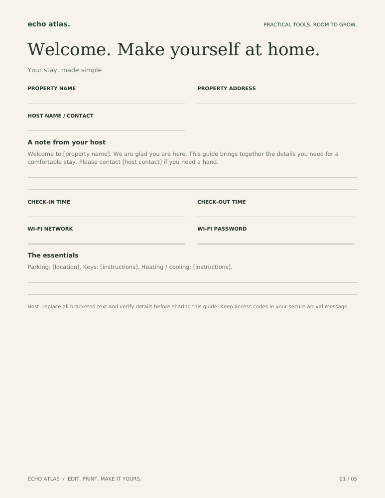 First page of The Guest Welcome Kit