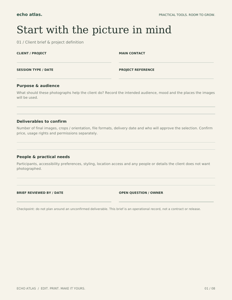 First page of The Photographer Workflow Kit