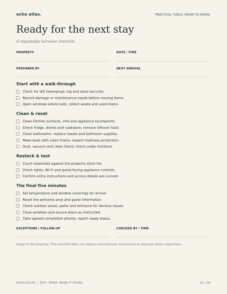 First page of The Turnover Kit